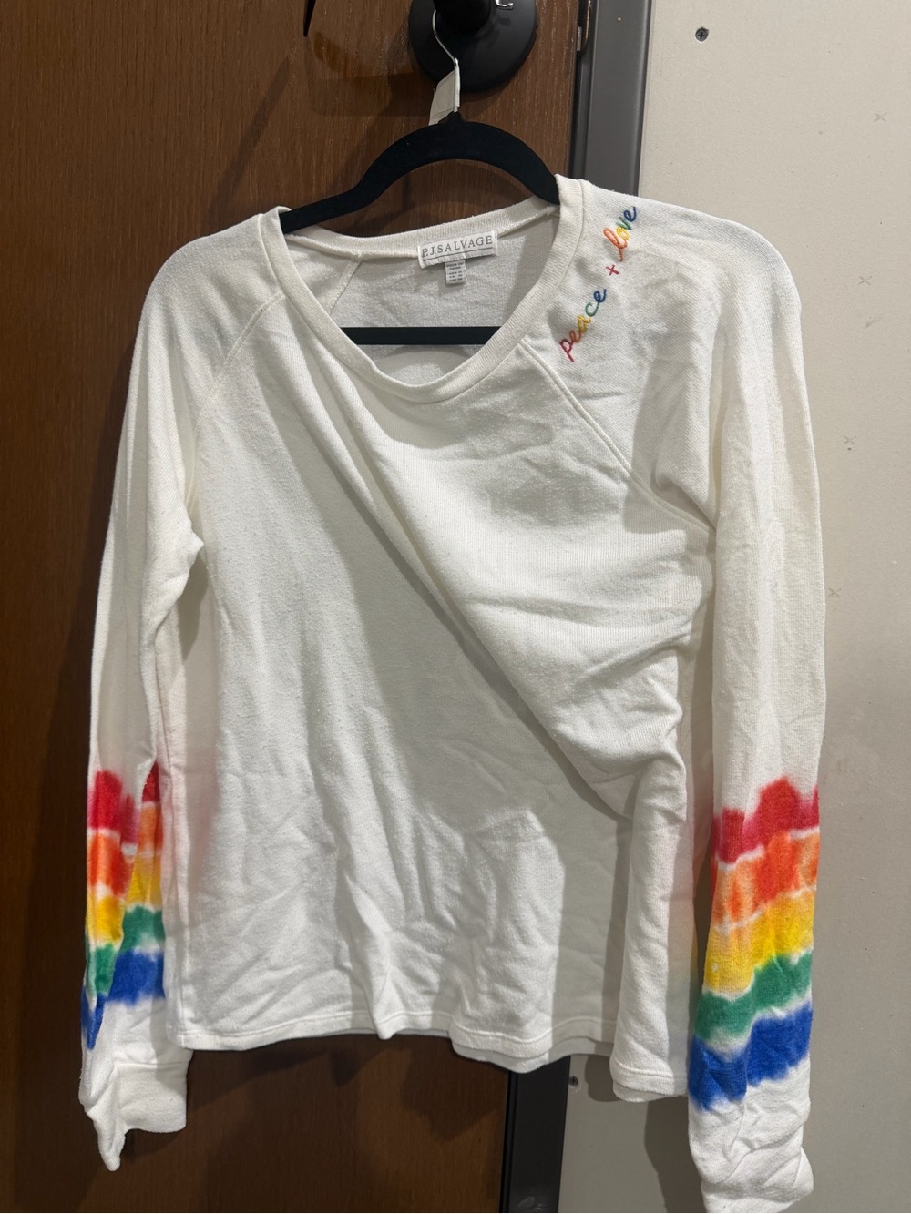 P.J. Salvage White Long-Sleeve Tee with Rainbow Sleeve Stripes